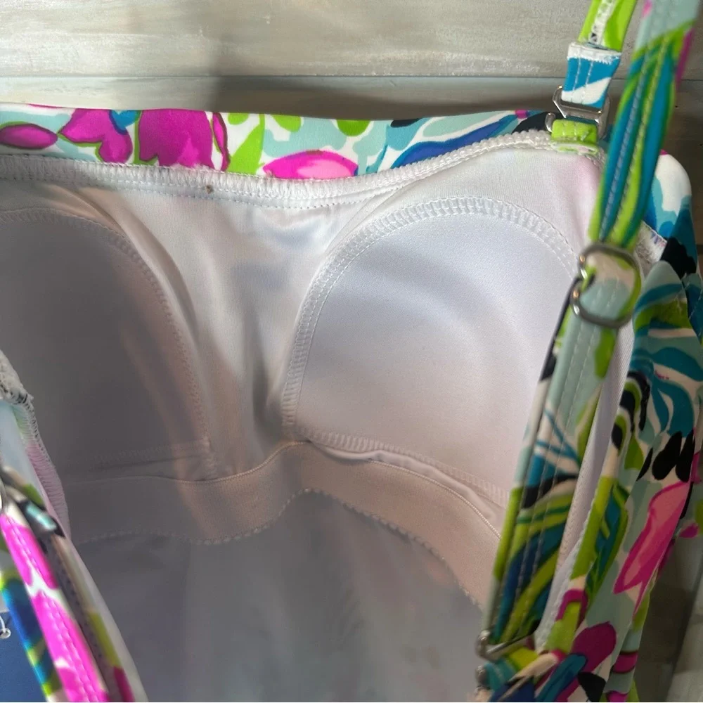 Caribbean Joe tiered bandeau floral 1 piece swimsuit removable straps Small NWT
